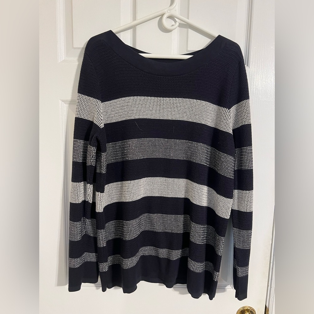Striped Navy and White Lightweight Women’s Sweater